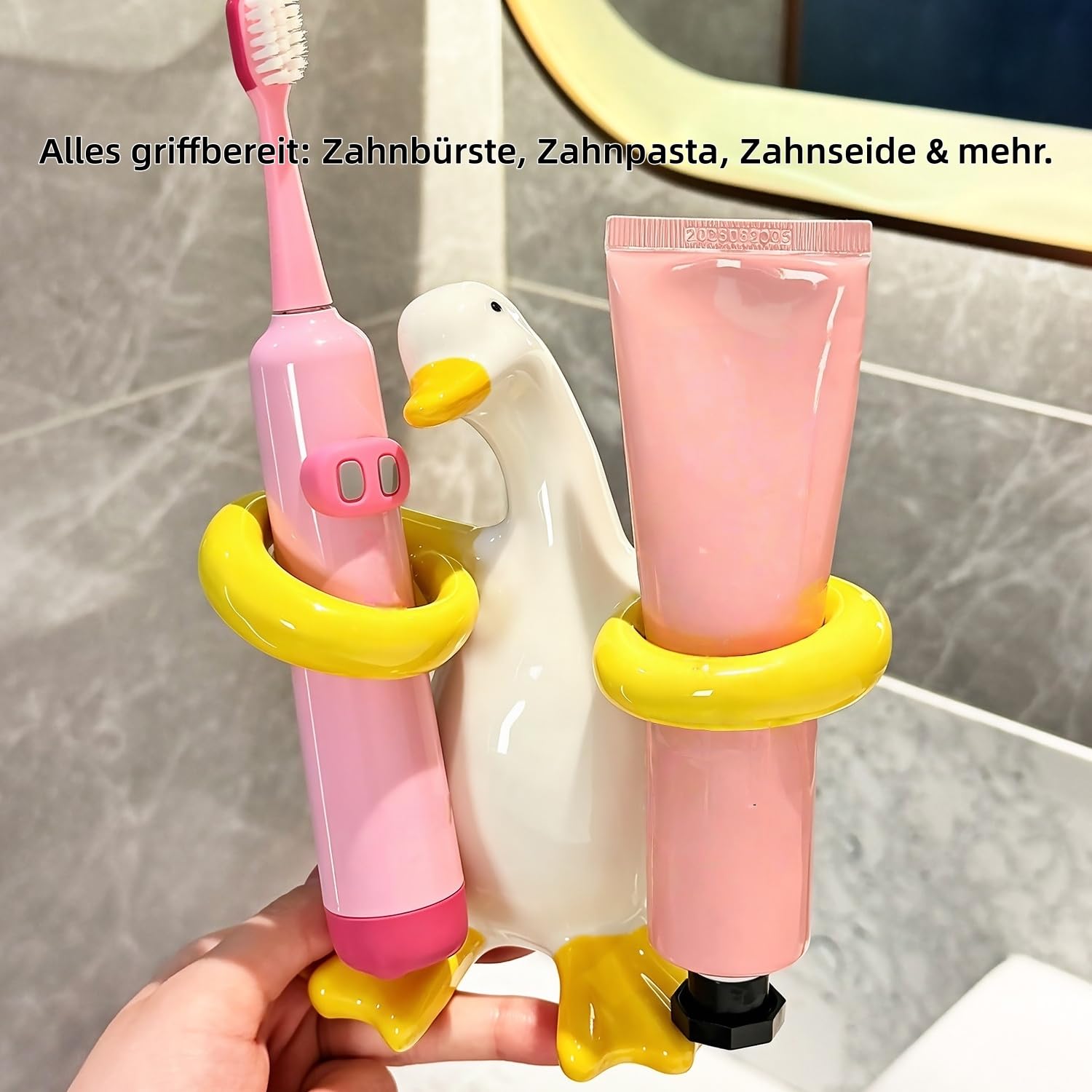 Ceramiczny uchwyt na szczoteczki do zębów, wzór kaczki, 2 szerokie otwory na szczoteczkę do zębów i pastę do zębów, stabilny do łazienki i umywalki (zestaw 4 szt.)