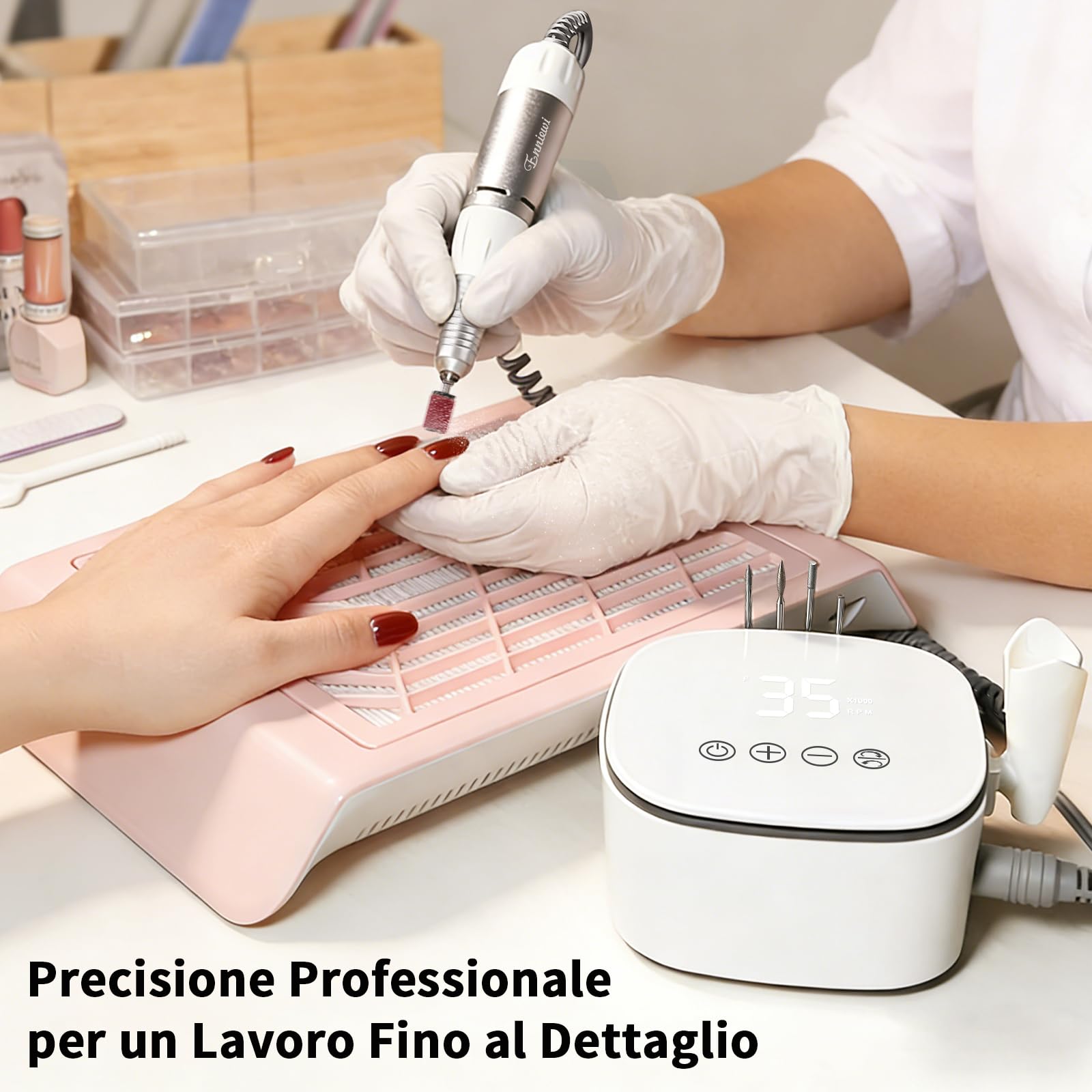 Fresa per Unghie Professionale 35000RPM, Fresa Unghie, Lima Per Unghie Elettrica, Display Digitale LED HD, Trapano Elettrico per Rimozione Gel/Smalto Bianco