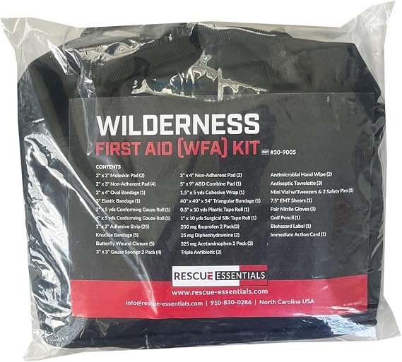 Rescue Essentials Wilderness First Aid (WFA) Kit - 70+ Components, Wound Care, Compact Kit