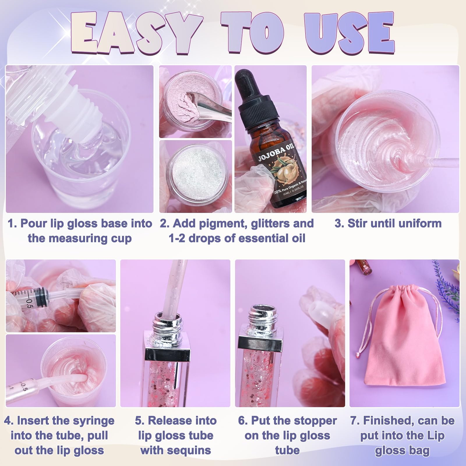 58-Piece DIY Lip Gloss Making Kit with Jojoba Oil