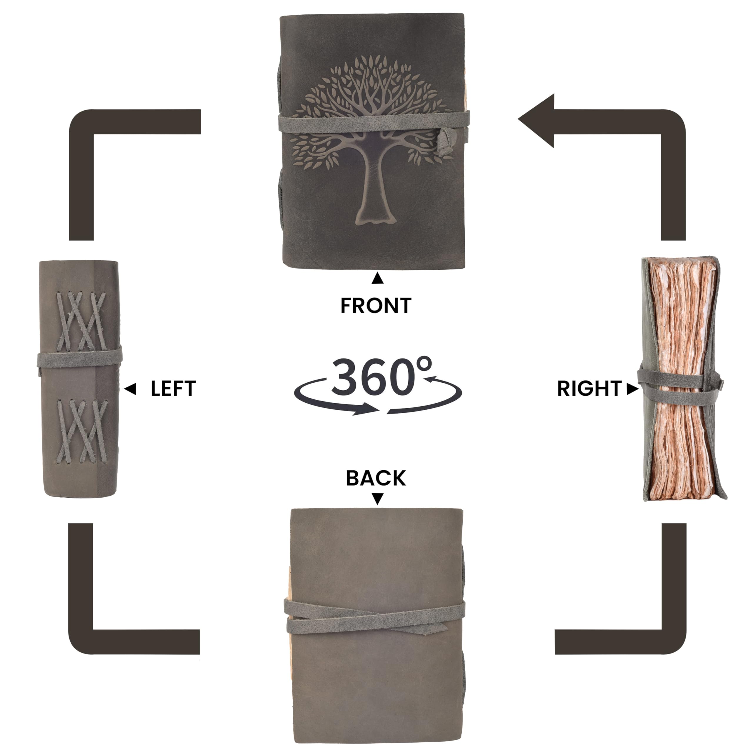 VDS Tree of Life Leather Journal 7 x 5 Inches Vintage Handmade Leather Bound Diary with 200 Deckle Edge Antique Papers Book of Shadows, Sketchbook, Writing Notebook for Men & Women - Grey - Image 3