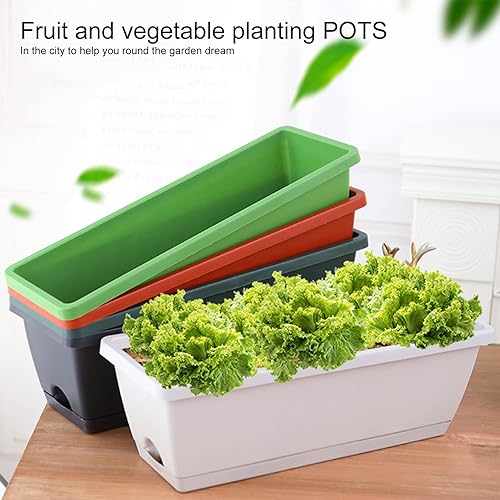 Miniatura 2 de Macetero para ventana, macetas de plástico para verduras, macetas rectangulares de 17 pulgadas con platillos para jardín interior y exterior,