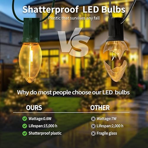 Miniatura 7 de Luces de Navidad C9 para exteriores, 100 pies, impermeables, de color blanco cálido, tira de luces LED para techo, árbol de Navidad, patio,