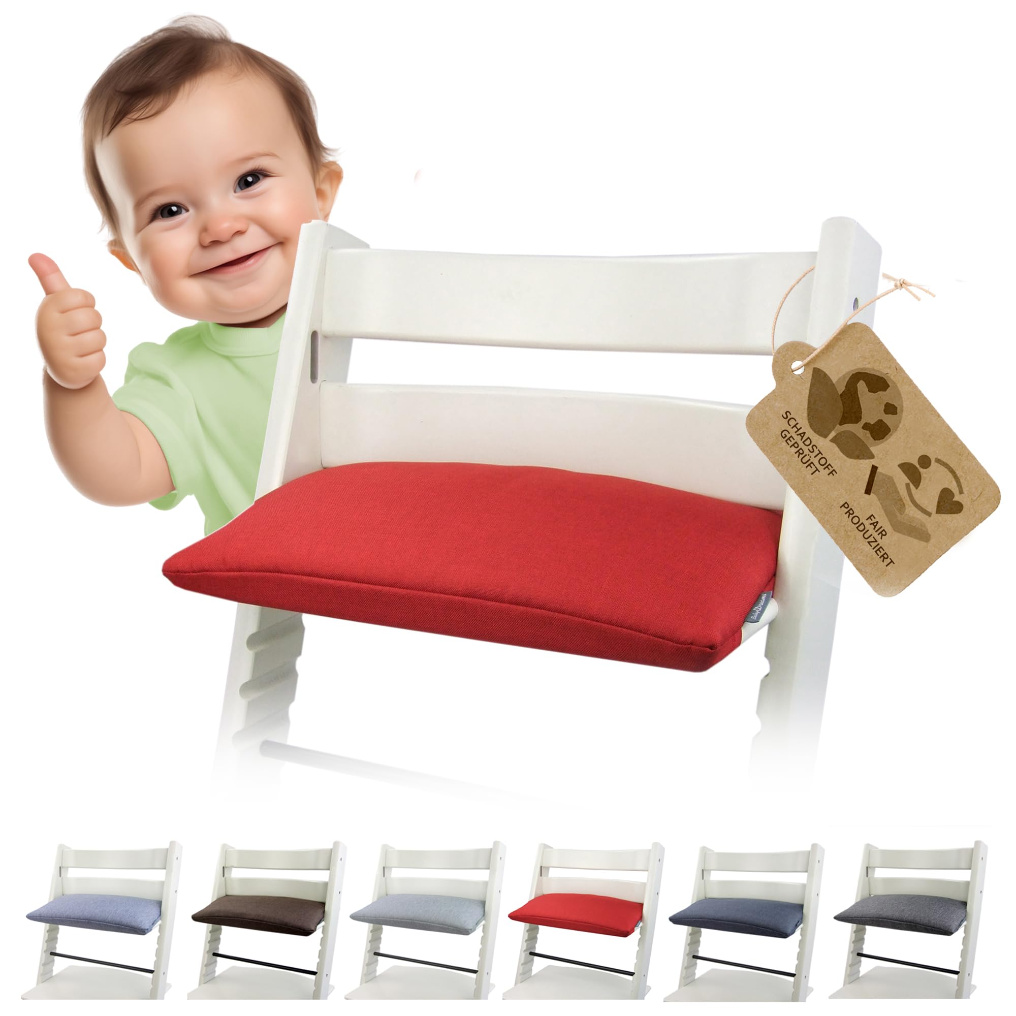 BambiniWelt Ersatzbezug Tripp Trapp – Sitzkissen komp. mit Stokke Hochstuhl, 1-teilig, gepolstert & waschbar, Auflage mit Klettverschluss für Kinderstuhl Mod. 3 (1-teilig meliert rot)