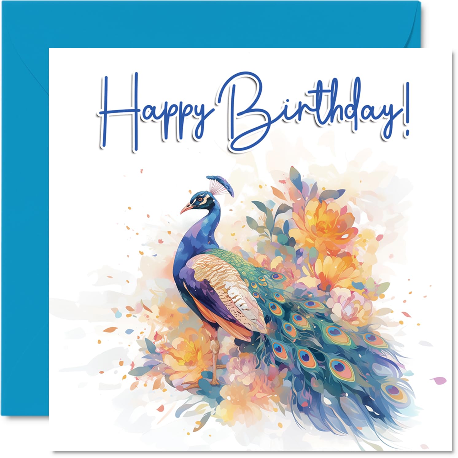 Peacock Birthday Cards - Floral Birds - Happy Birthday Card for Mum Dad Brother Sister Auntie Uncle Cousin Friend Family Colleague 145mm Bday Greeting Cards