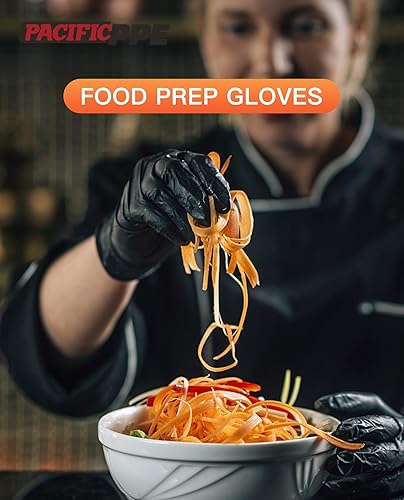 Miniatura 5 de PACIFIC PPE Guantes desechables de nitrilo negro de 6 mil, seguros para alimentos, sin polvo, sin látex, limpieza, cocina y kichten, talla M