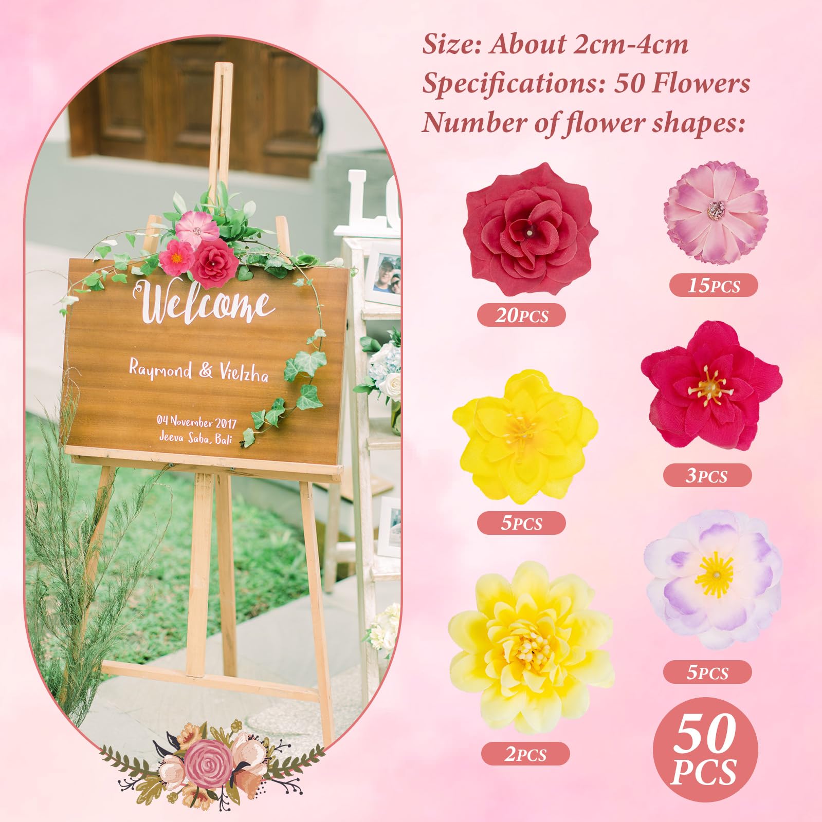 N&T NIETING 50PCS Artificial Flowers Heads - Image 3