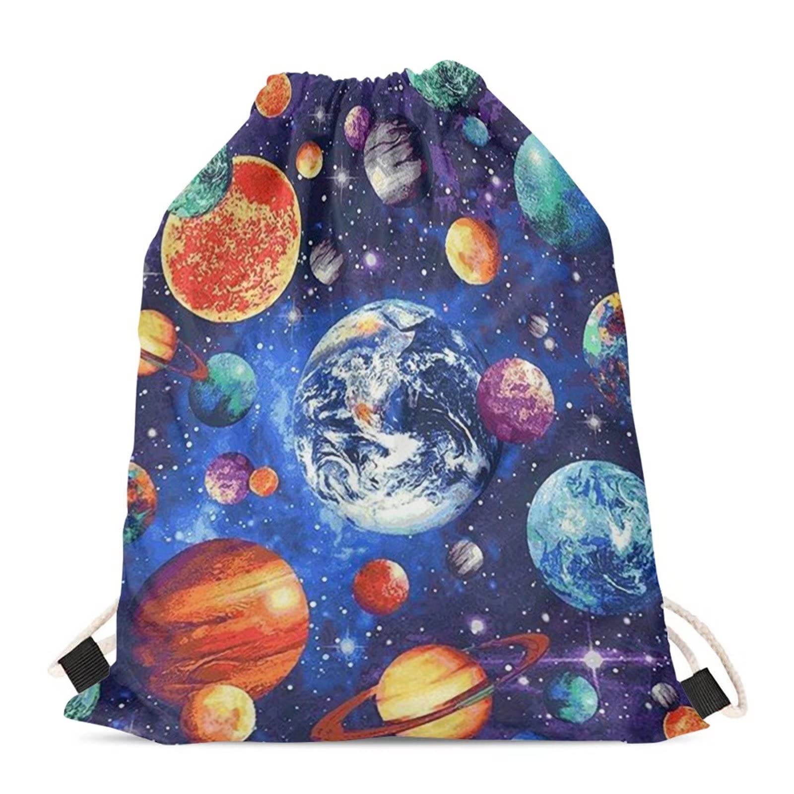 Showudesigns Galaxy Swim Bag Space Planets Gym Sack Drawstring Bag Gifts for Boys Girls Swimming PE Bag Backpack Kids Sport Cinch Sack Blue — image 1