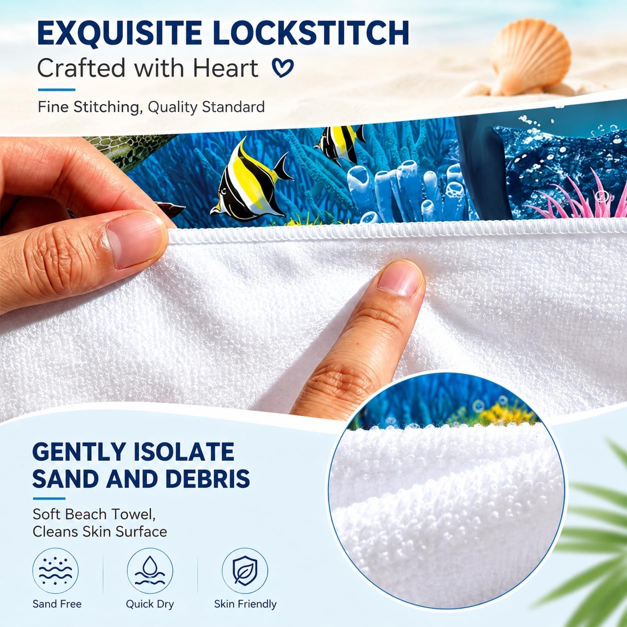 Beach Towels Microfiber Beach Towel for Girls Boys 30x60in, Large Beach Towel Fast Drying Swim Towel, Soft Absorbent Pool Towels Sand Free Beach Blanket with Shark Ocean Sea Life Design