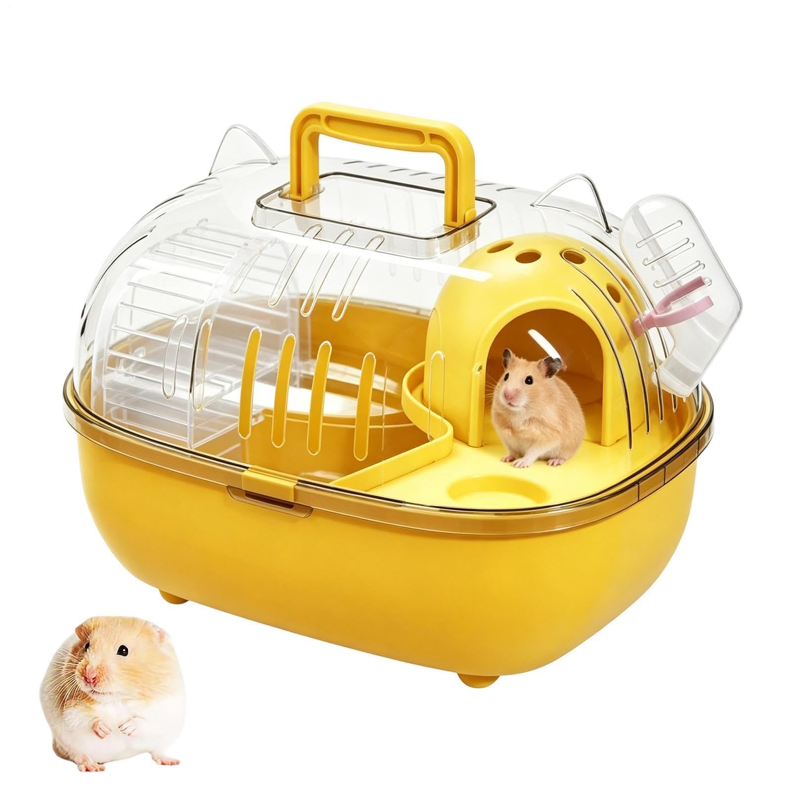 Cage porte-hamster avec bouteille d'eau intégrée pour voyager sans stress avec une gerbille