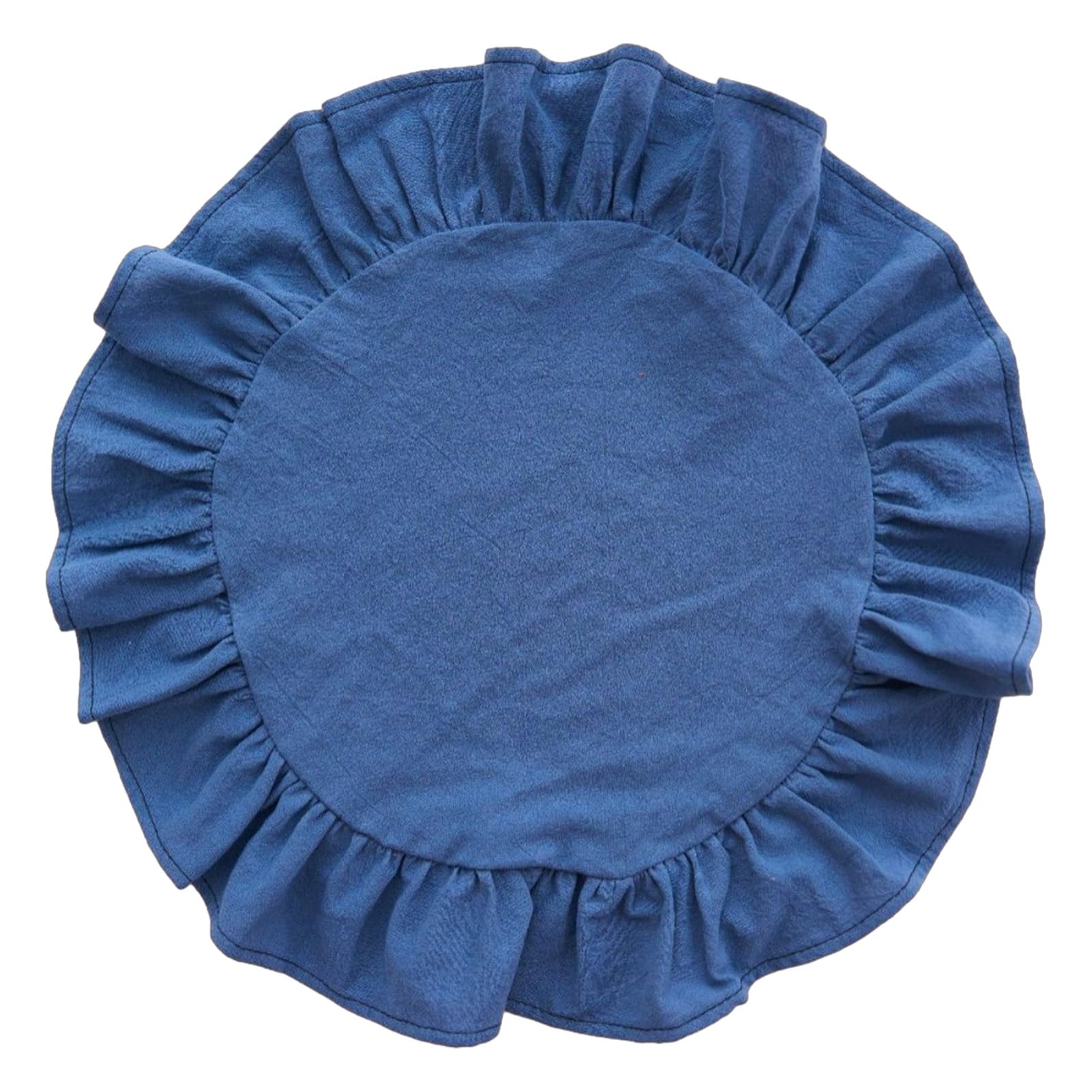 Rustic Farmhouse Round Ruffle Place Mat, Washable Scalloped Edge Table Mats for Kitchen Dining Party Table Decor Royal Blue Round