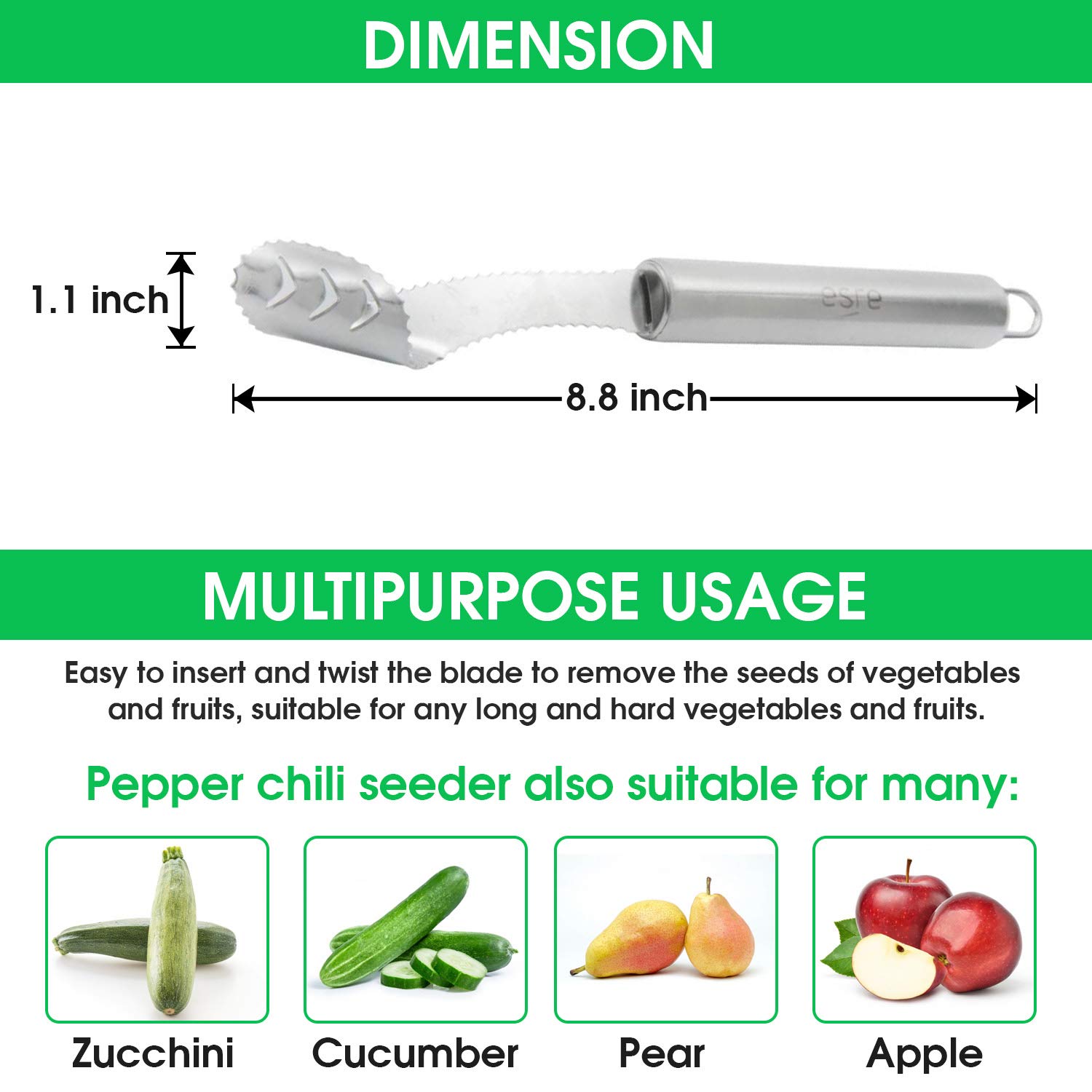 Stainless Steel Pepper Core Remover, Jalapeno Pepper Corer Tools Stainless Steel Chili Corer Remover with Sharp Edge Gadget for Vegetable Cutting — Amazon image 4