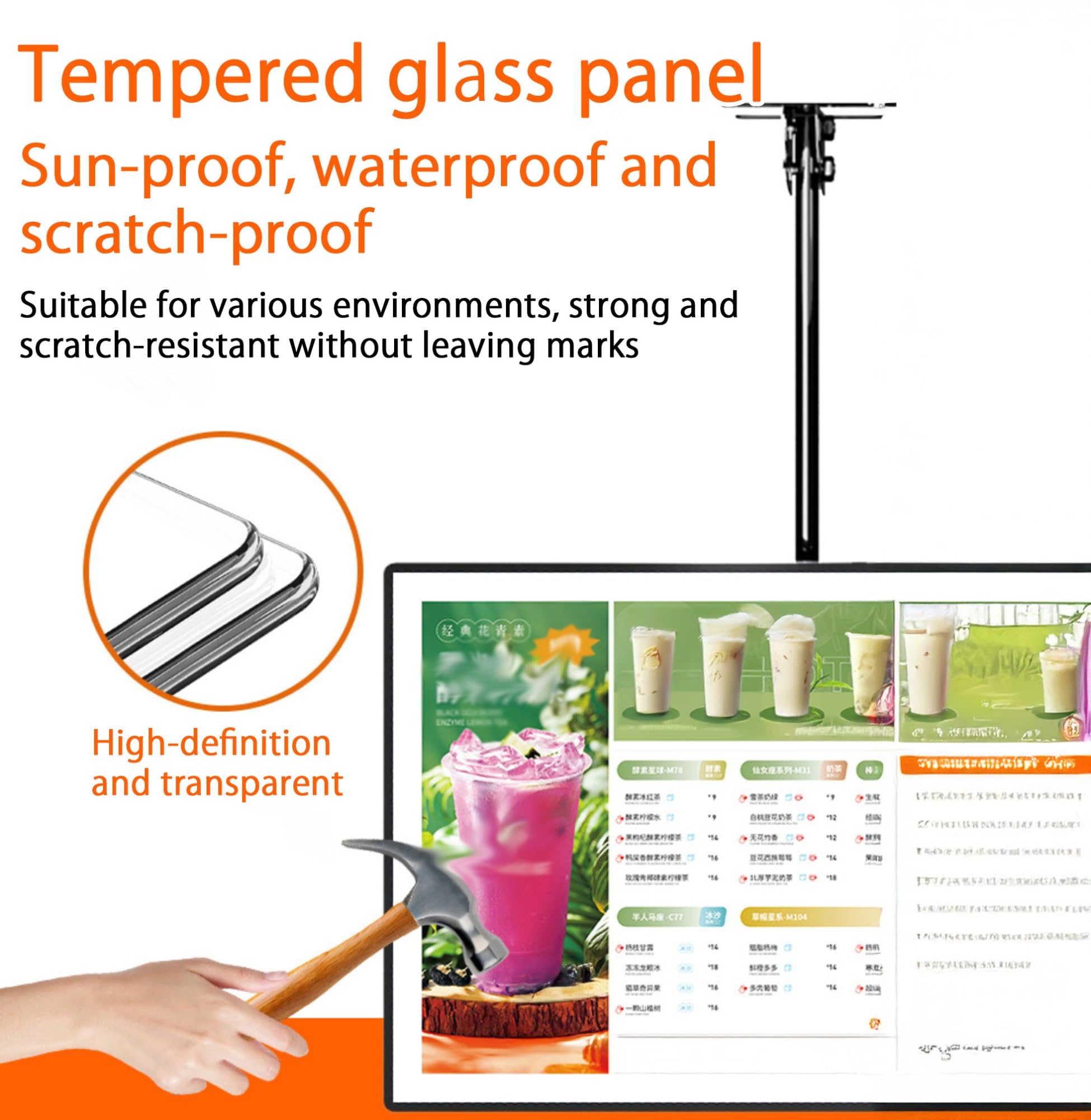 Tablero de menú retroiluminado LED, caja de luz delgada con marco a presión para restaurantes, cafeterías, cines, ángulo y altura ajustables