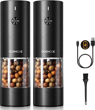 Large Capacity Electric Salt and Pepper Grinder Set USB Rechargeable Salt Pepper Grinder Set of 2 6-Level Adjustable CoarsenessAutomatic Salt Grinder and Pepper Mill Easy One-Hand Operation