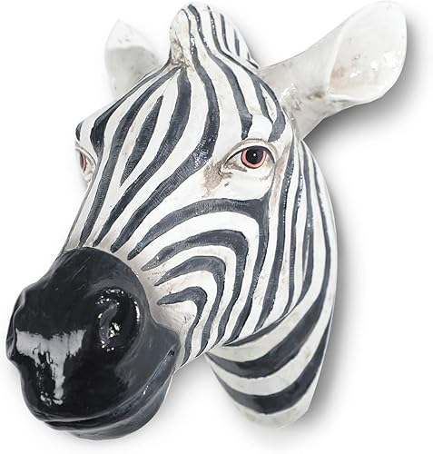 Ksoulyer Colgante de pared de cabeza de cebra sintética de poliresina, dijes de pared hechos a mano para casa de campo, cabeza de animal para