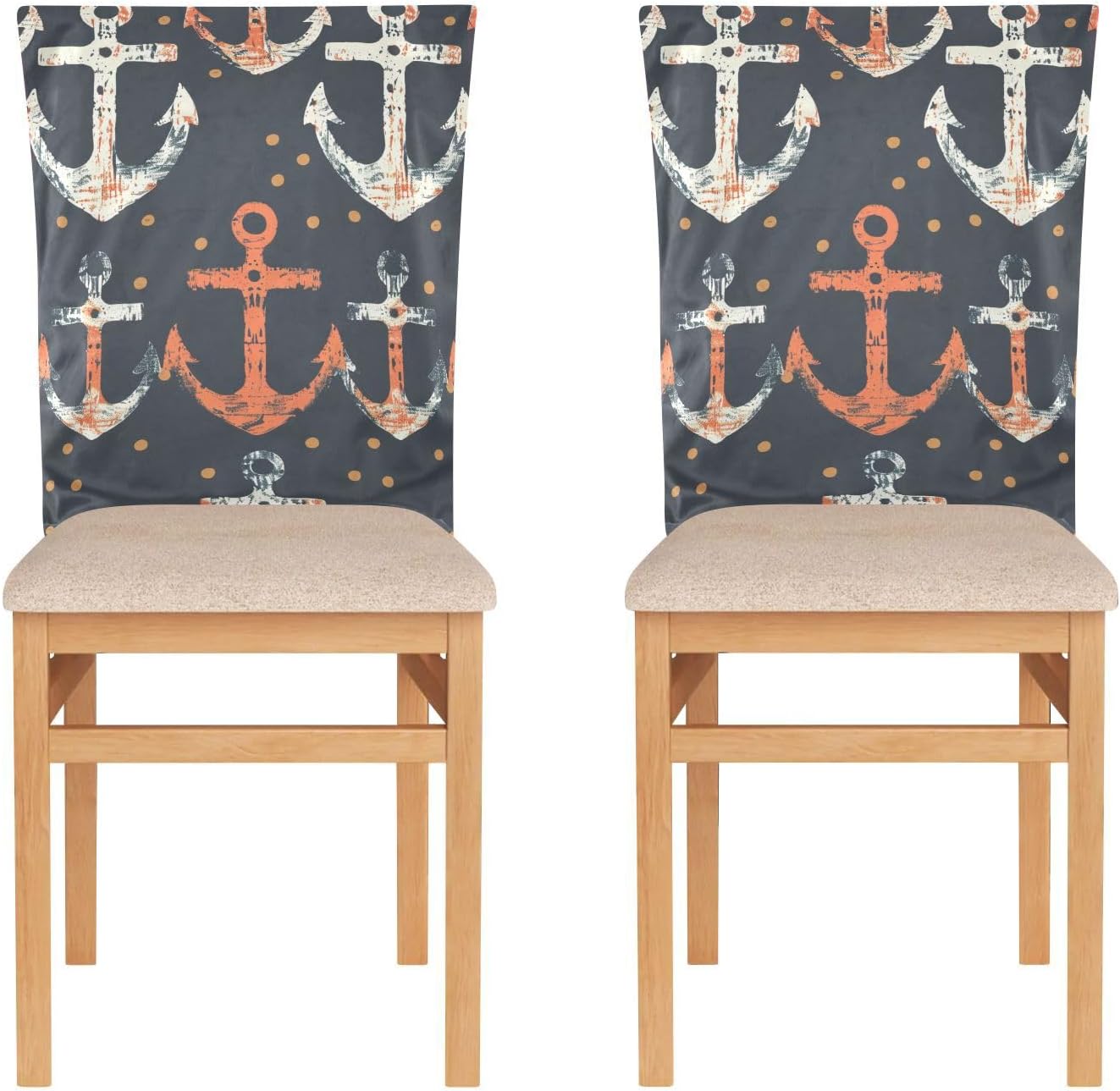 ALAZA Nautical Anchor Dots Chair Back Cover Set of 6, Washable Reusable Removable Chair Slipcovers Decorative Chair Cover for Home Kitchen Wedding Party