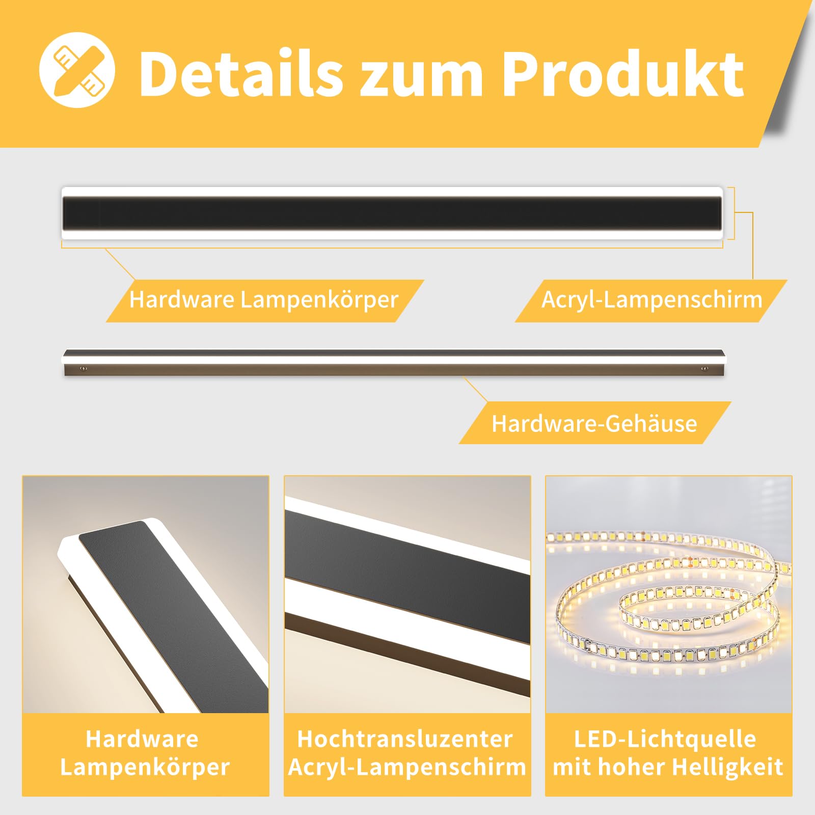Mikeru 180CM Dimmbare Wandleuchten, Lange Außenwandleuchten Wandmontiertes 3000K/4500K/6000K IP65 Rechteckige Aussenleuchte mit Memory-Funktionen Lange Gartenleuchten für Veranda, Flur, Innenhof
