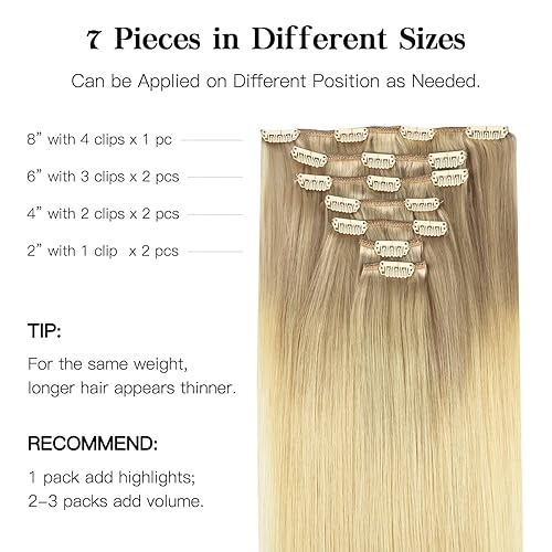 Miniatura 3 de HOTBANANA - Extensiones de cabello humano con pinzas, color rubio ceniza a rubio dorado y rubio platino, 4.23 onzas, extensiones de cabello humano