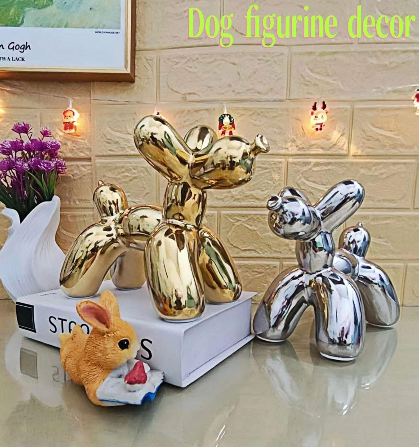 Creative Balloon Dog Wine Bottle Holder Doubles as Standalone Statue Decor and Bookend for Dog Lovers,Modern Decoration for Kitchen,Living Room,and Bar,Ceramic,Metallic Chrome Gold
