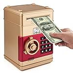 Setibre Piggy Bank, Electronic ATM Password Cash Coin Can Auto Scroll Paper Money Saving Box Toy Gift for Kids (Gold)