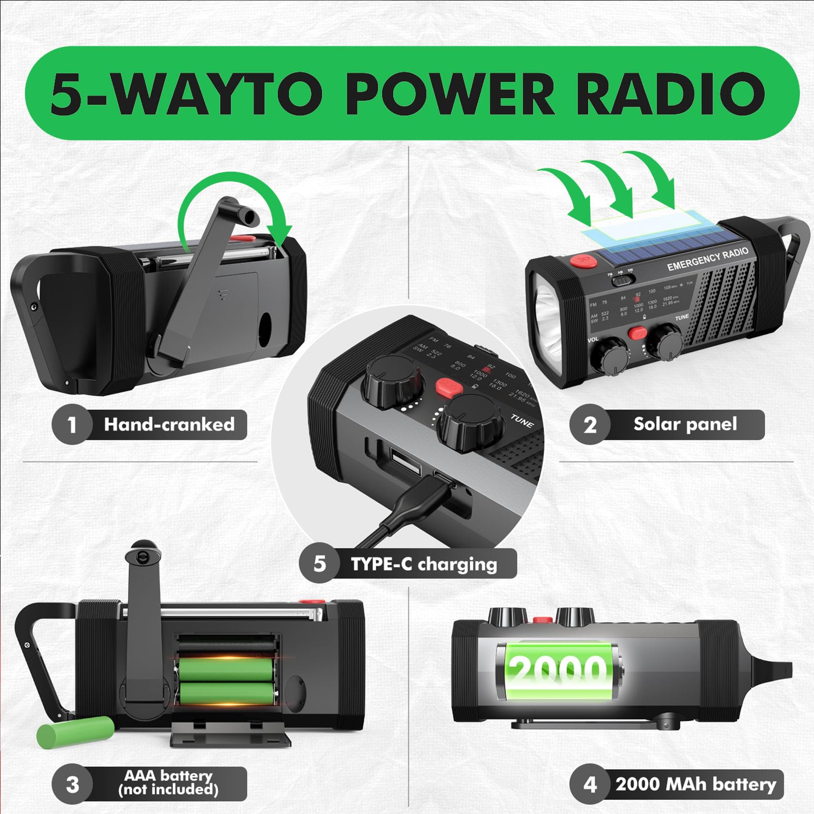 Kit de Supervivencia,Equipo de Supervivencia para Actividades al Aire Libre con Radio Solar de Emergencia,para Camping, Senderismo(Bandolera)