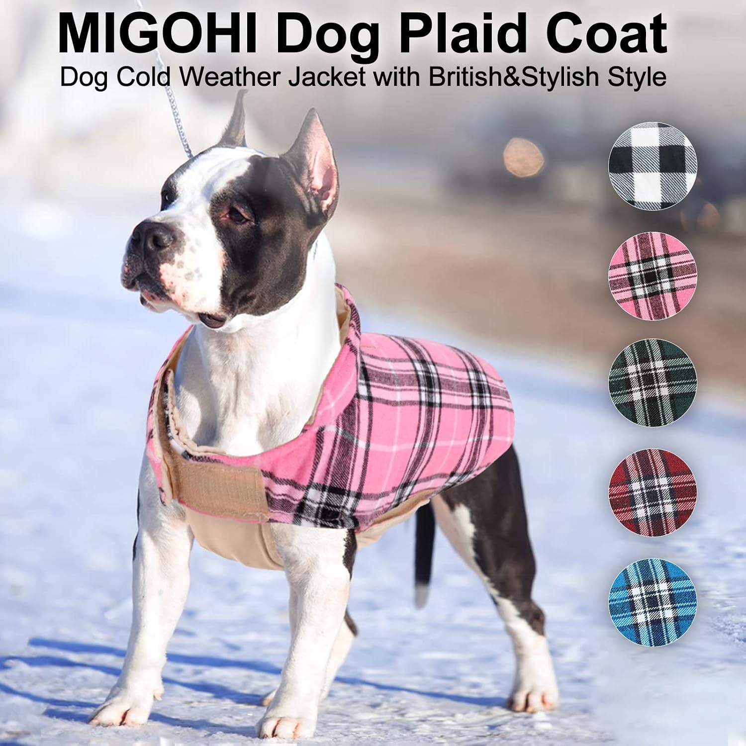 MIGOHI Dog Jackets for Winter Windproof Reversible Dog Coat for Cold Weather British Style Plaid Warm Dog Vest for Small Medium Large Dogs, Pink XXXL