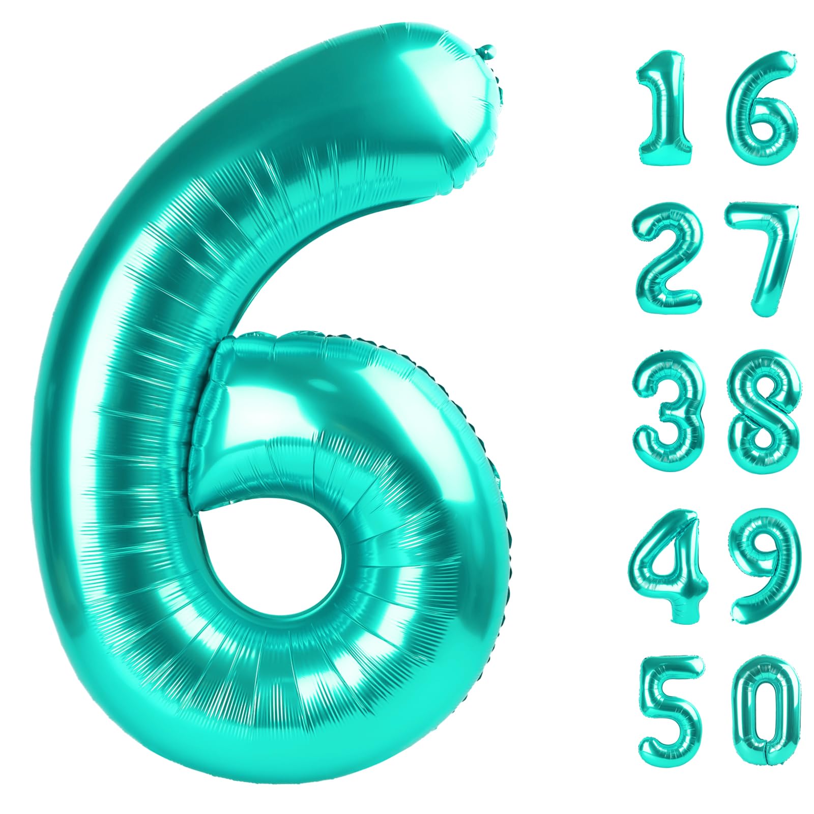 Kelfuoya Number 6 Balloon 40 Inch Teal Blue Foil Helium Jumbo | Assorted Colors Balloon - main product image