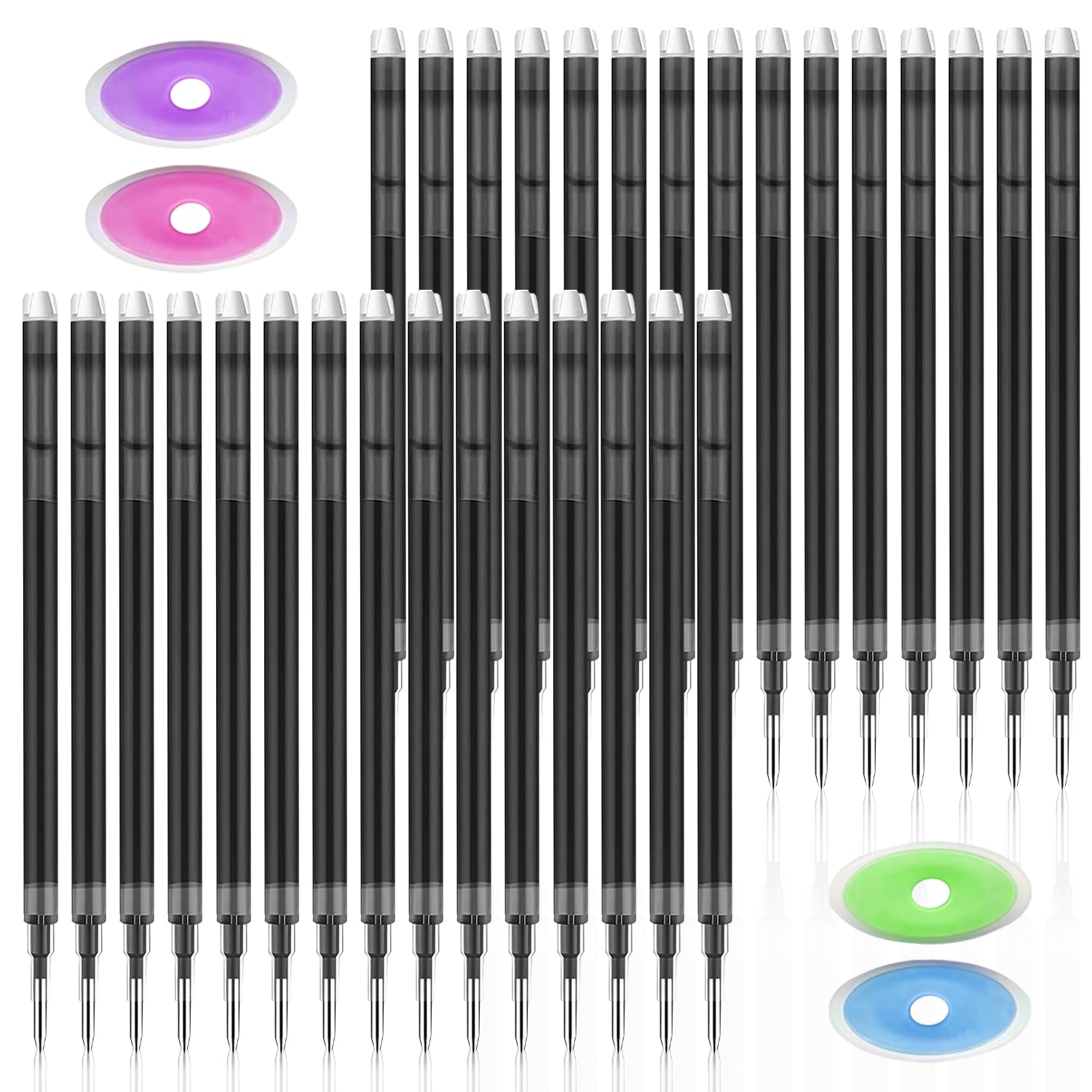 GZGXKJ 30 Pcs Erasable Pens Refills Black Gel Pen Refill Tip 0.5 mm Erasable Refill Comes with 4 Erasers Suitable for School Office Stationery