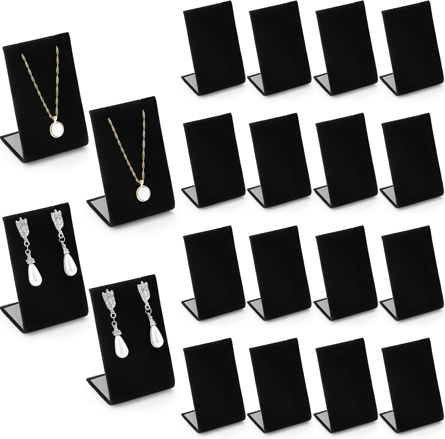 RattanView 24 Pieces Black Velvet Earring Display Stand Necklace Pendant Jewelry Stand Showcase Organizer Display Holder for Earring Pendant Accessory Rack, 2 1/4 W x 1 1/2 D x 3 1/2 H Inch