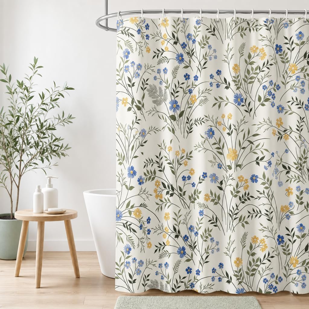 Blue and Yellow Country Wildflower Shower Curtain 72 x 72 Inches