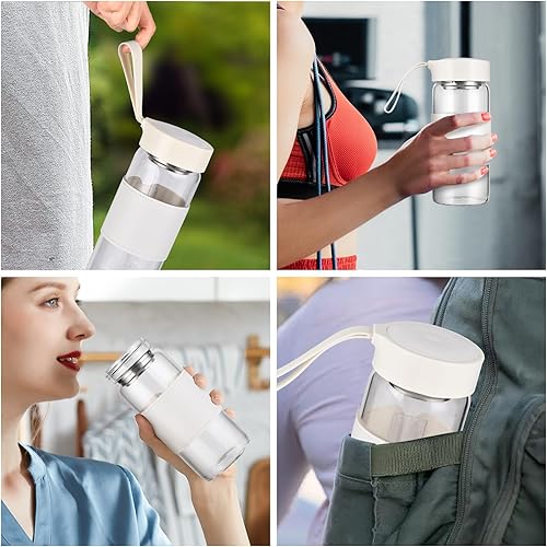 Miniatura 7 de Pequeña botella coctelera de vidrio, 16 onzas, sin BPA, sin olor, con bola mezcladora 304SS y cepillo de limpieza extraíble para batidos de fitness