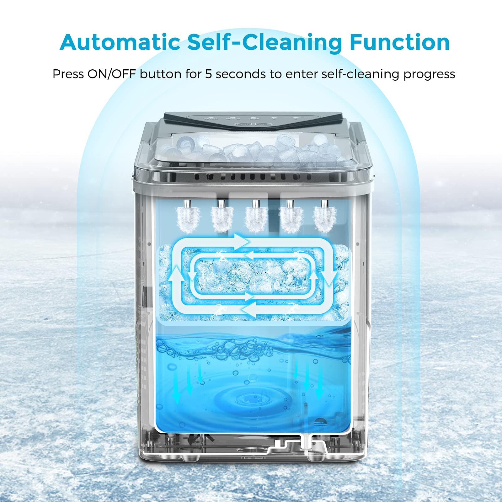 Ice Makers Countertop, Self-Cleaning Function, Portable Electric Ice Cube Maker Machine, 9 Bullet Ice Ready In 6 Mins, 26lbs 24hrs With Ice Bags And Scoop Basket For Home Bar Camping RV(Black) on Fridge.com - View 3