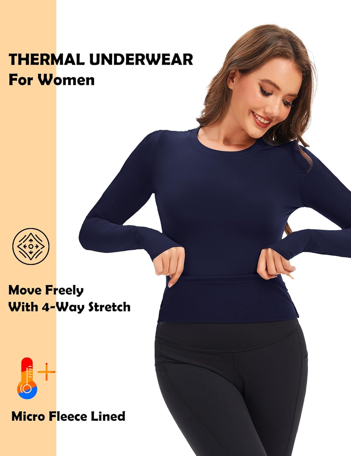 Womens Long Sleeve Thermal Tops Ladies Fleece Lined Baselayer Undershirt for Winter Cold Weather with Thumb Holes - Image 4