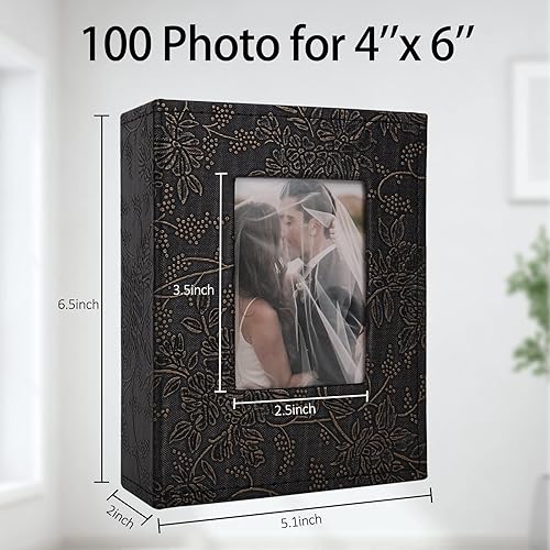 Miniatura 2 de RECUTMS Álbum de fotos con cubierta de cuero, 100 bolsillos, para fotos de 4 x 6 pulgadas, 5 por página, regalo del día de San Valentín, álbum de