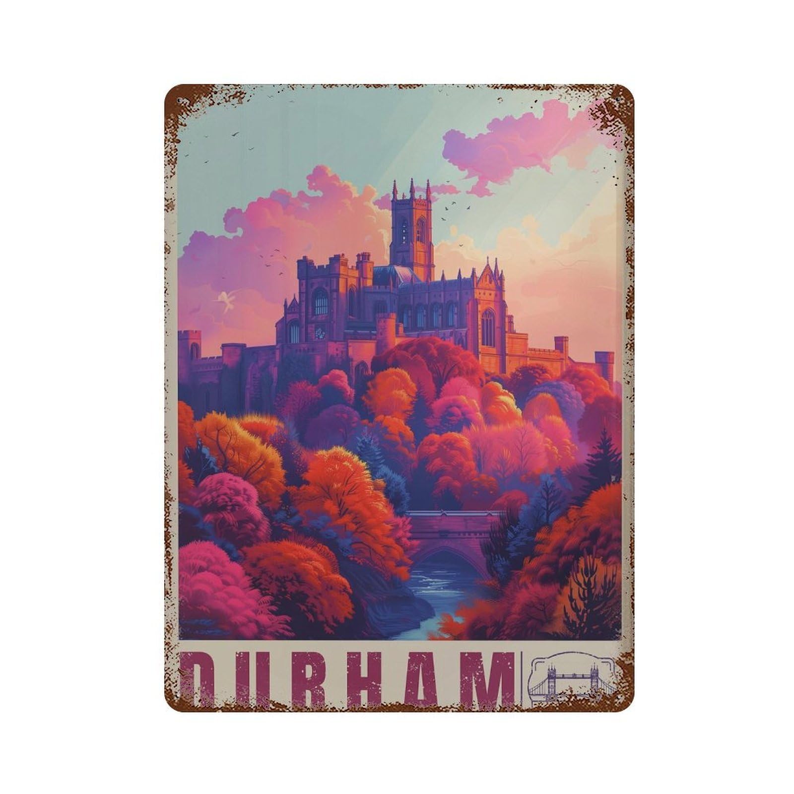 xiaoxiaoshen Durham England Travel Illustrated (2) Wall Decor Art Metal Tin Poster Modern Home Decor Art Home Bar Shop Decorations Vintage Sign 40x30cm