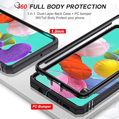 Miniatura 6 de LeYi Funda para Galaxy A51 4G, Samsung A51 no compatible con A51 5G con funda para cámara + 2 protectores de pantalla, funda de cuerpo completo de