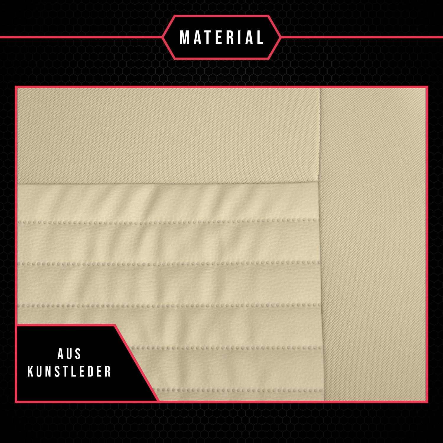 3er Set Autositzbezüge PKW universal | Auto Sitzbezüge Kunstleder Beige für Airbag geeignet | für Vordersitze und Rückbank | 1+1 Autositze vorne und 1 Sitzbank hinten teilbar Reißverschlüsse