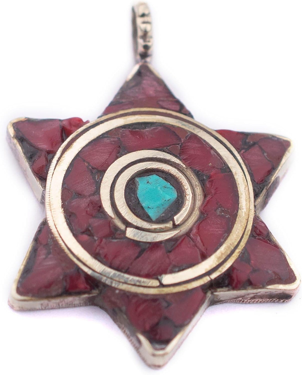 TheBeadChest Red & Blue Nepal Star of David Pendant Multicolor Brass Large Hole