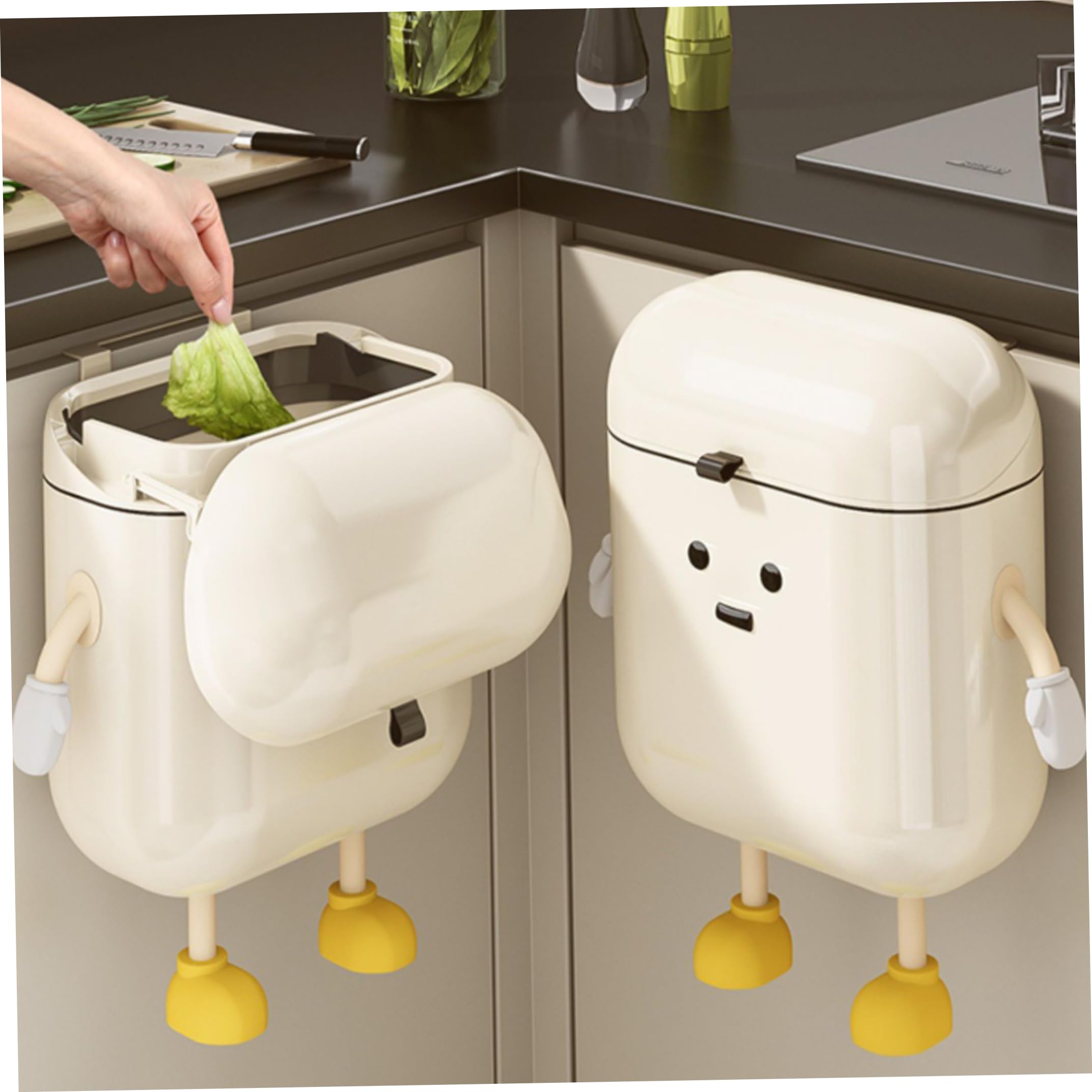 Pattumiera da appendere - Simpatico cestino da cucina in plastica da 12 litri, montato a parete sotto il lavandino con coperchio, bianco