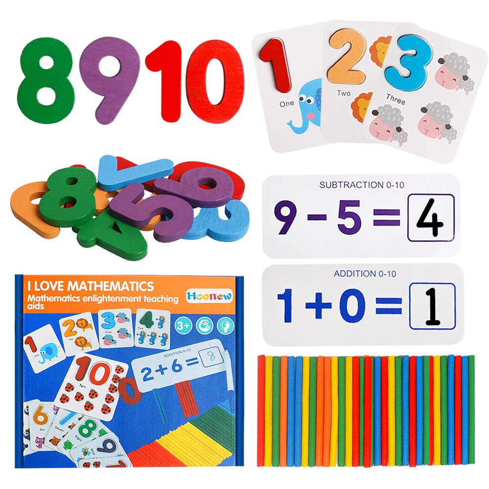 HOONEWMath Flash Cards Multiplication Flash Cards Additon and Subtraction Number Counting Sorting Sticks Basic Calculation Game Montessori STEM Games for Kids Ages 3-5 Years Old Boys Girls