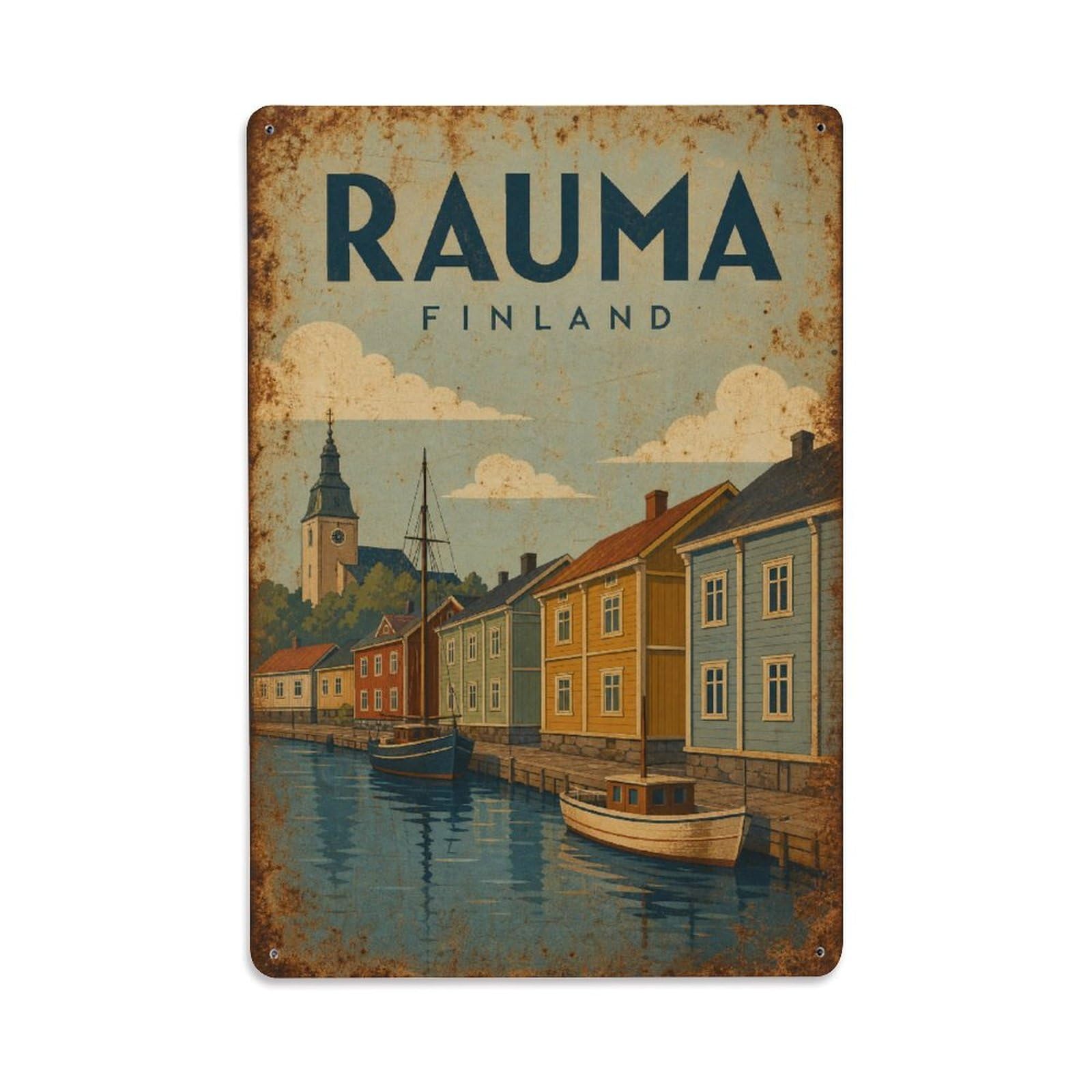 Metal Tin Sign Travel Vintage Finland Rauma