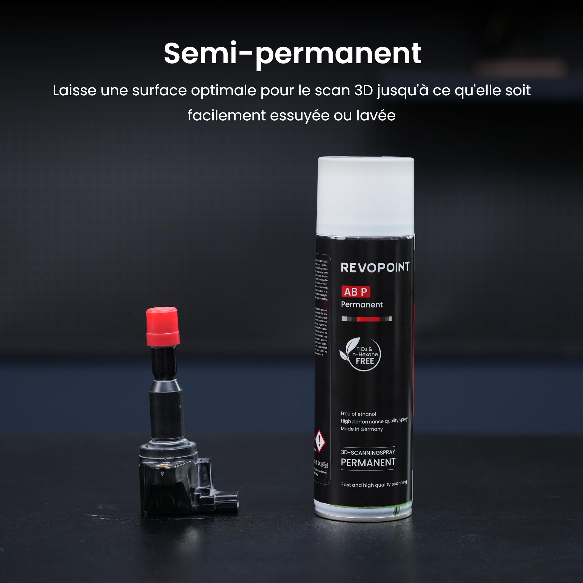 Revopoint 3D Scanning Spray AB-P pour Scanners 3D, Semi-Permanent Jusqu'à l'essuyage, pour Surfaces Réfléchissantes, Transparentes, Noires ouTrès Texturées, 500ml