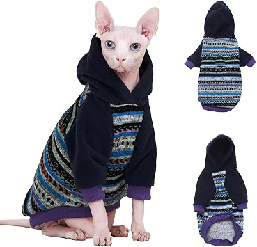 سترة Sphynx Cat Hoodie سترة صوفية دافئة للقطط، ملابس متماسكة من الصوف للكلاب للقطط الصغيرة والكلاب المتوسطة X-Small