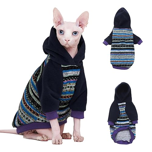 SNIXFever Sphynx Cat Hoodie SweaterWarm Fleece Sweater for cat, Knit Fleece Dog Clothes for Kitten Small Medium Dogs (X-Small)