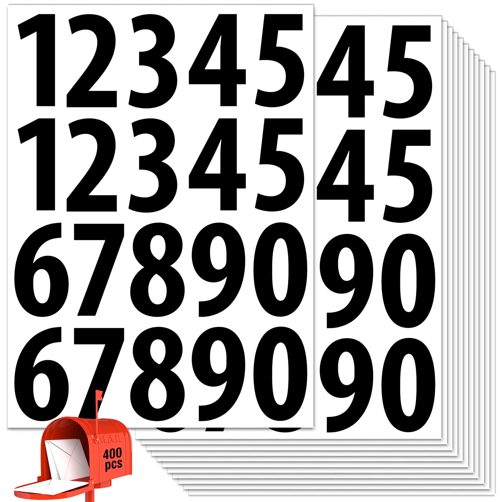 400 PCS Number Stickers, 2" Waterproof Mailbox Number Label, Consecutive Numbers 0-9, Self-Adhesive and Residue-Free, Ideal for Mailboxes, Storage