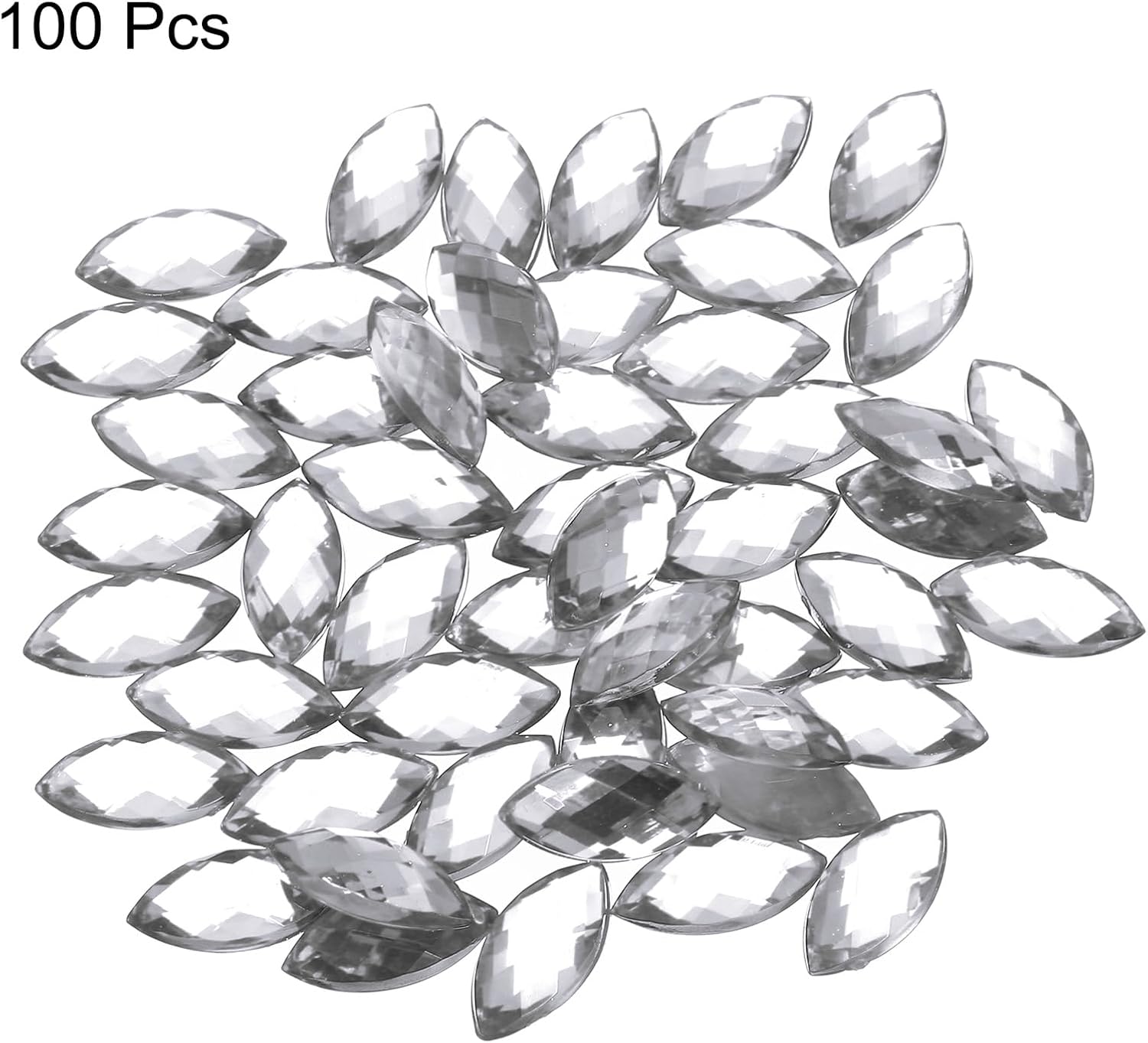 MECCANIXITY 100PCS Acrylic Horse Eye Gems 4x8mm Flat Back Artificial Rhinestones for DIY Crafts Bead Wedding Party Face Painting Jewelry Making White