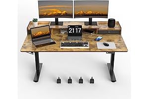 Ergonomic Home and Office Electric Height Adjustable Standing Desk with 2 Drawers and Storage Shelf