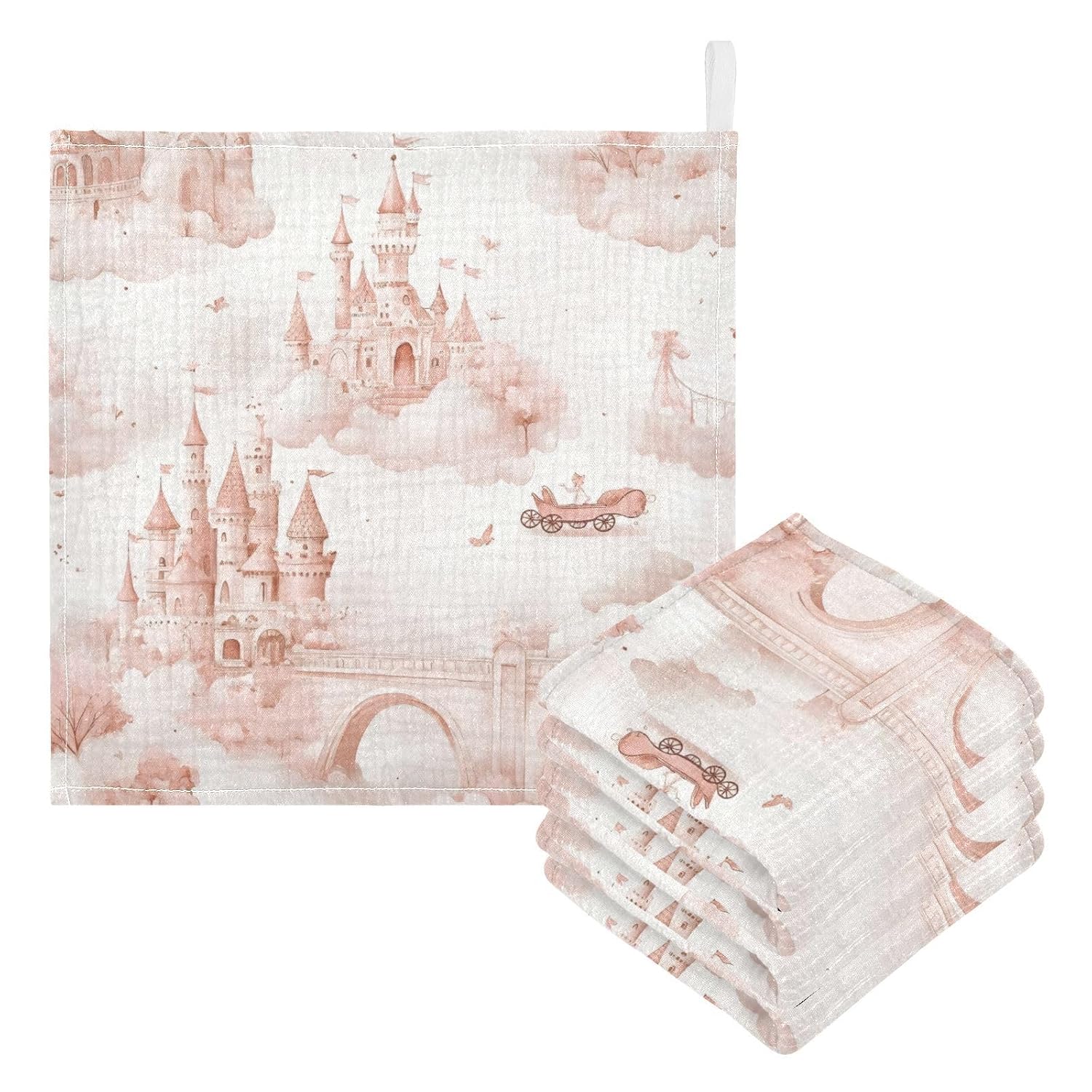 Castles in Clouds Baby Washcloths, 5 Pack of Cotton Newborn Washcloths, Extra Soft & Ultra Absorbent Muslin Washcloths Baby, Unisex 12 X 12 in