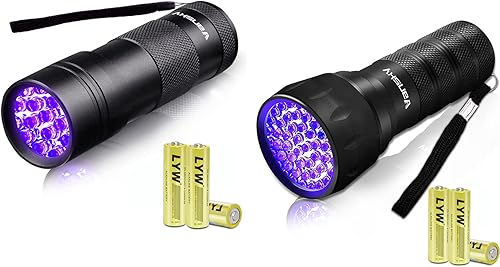 Vansky Linterna UV de luz negra, luz negra, 12 LED y 21 LED detector de orina para orina de perrogatomascota, manchas secas y chinches en