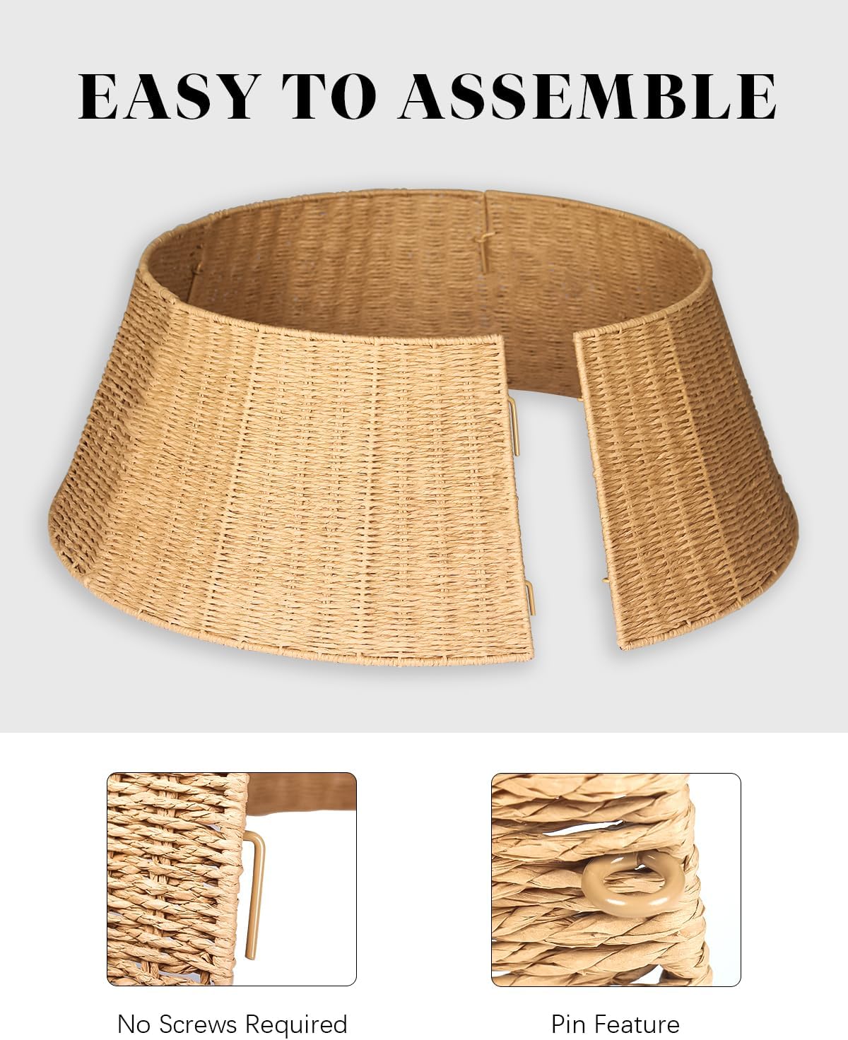 素朴なファームハウス クリスマスツリーカラー - ホリデーデコレーション - 天然織ウィッカーツリーベースカバー 人工樹用バスケット